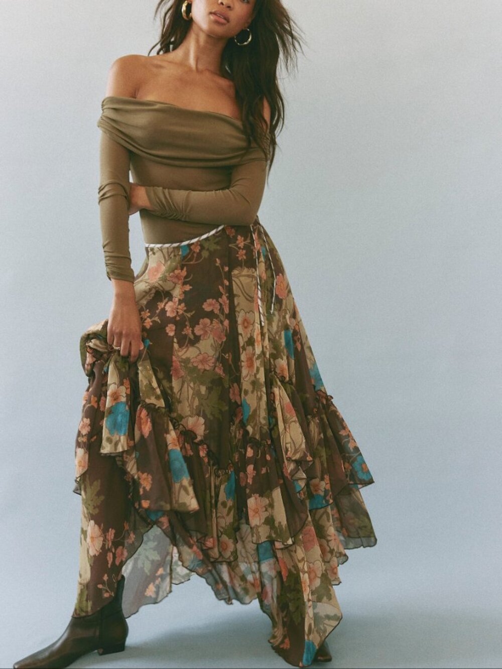 🎉LAST CHANCE🎉 FREE PEOPLE Palermo Villa Chiffon Maxi Skirt / Chocolate Combo - Picture 8 of 9